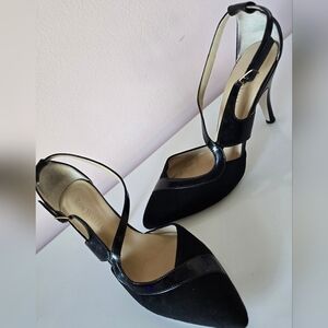 Ron White Black Patent Leather Suede Strappy Heels EU 36.5 US 6